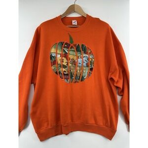 Vintage 90s Jerzees Orange Halloween Fall Pumpkin Sweatshirt Crewneck 3XL